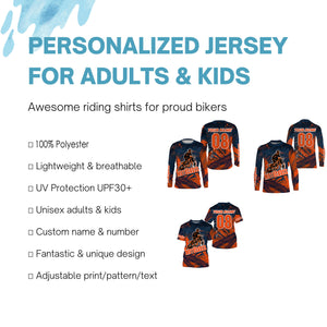 Dirt bike jersey for kids boys girls orange Motocross custom racing UPF30+ off-road riding shirt PDT116