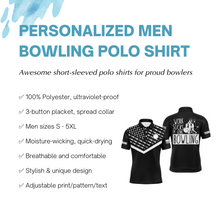 Load image into Gallery viewer, Funny Men Polo Bowling Shirt Personalized Work Sucks I&#39;m Going Bowling Black Patriotic Short Sleeves NBP10