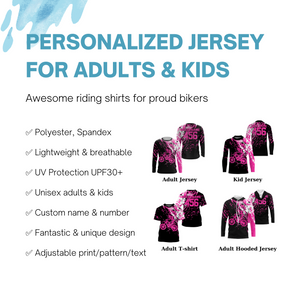 Personalized dirt bike jersey adult&kid UPF30+ Motocross biker girl MX racing off-roading - Pink| NMS910