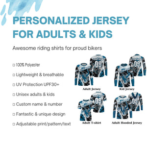 Women men kid custom Motocross jersey UPF30+ blue camo MX extreme biker racing off-road motorcycle PDT74