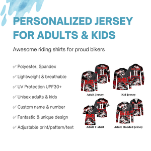 Personalized Red BMX jersey for adult kid UPF30+ riding shirt Off-road cycling gear bicycle clothes| SLC82