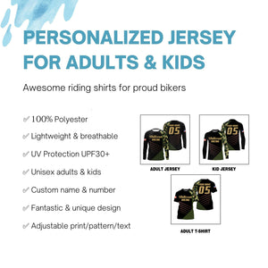 Personalized motocross jersey for youth men dirt bike off-road camo UPF30+ riding shirt motorcycle PDT157