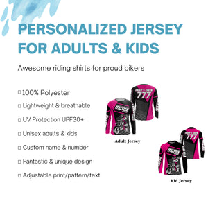 Girls Women Personalized MotoX Jersey UPF30+ Pink Dirt Bike Racing Motocross Off-Road Shirt NMS1221