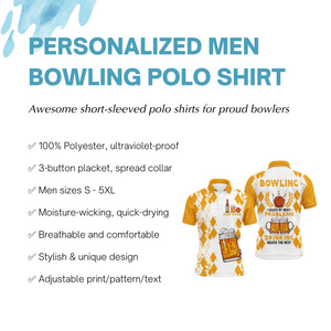 Funny Beer Bowling Shirt Men Polo, Personalized Team Short Sleeves Men Bowlers Jersey NBP18