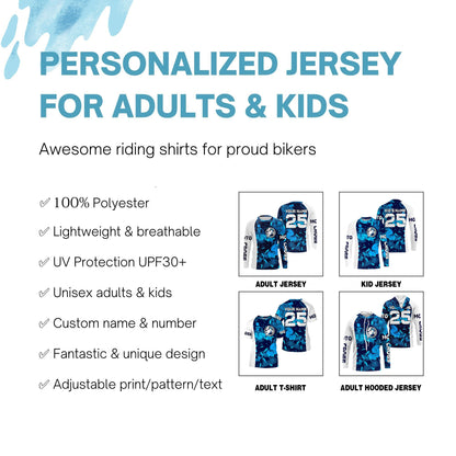 Personalized blue MX jersey extreme UPF30+ kid youth adult Motocross off-road motorcycle shirt PDT70