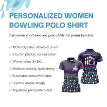 Load image into Gallery viewer, Women Polo Bowling Shirt Personalized, Bowling Girl Purple Bowlers Jersey Short Sleeves NBP34