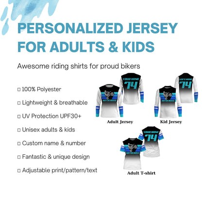 Kid men women jersey Motocross blue white custom dirt bike UV MX off-road motorcycle racing shirt PDT174