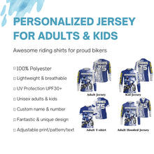 Load image into Gallery viewer, Custom Motocross jersey kid men women UV protective MX blue biker racing shirt extreme motorcycle PDT78