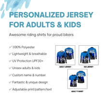 Load image into Gallery viewer, Motocross jersey custom name number kids boys girls UV extreme blue MX shirt off-road motorcycle PDT143