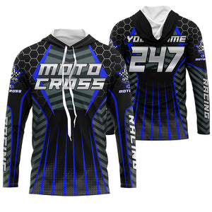 Personalized blue Motocross jersey men women kid racing UPF30+ dirt bike offroad motorcycle shirt PDT302