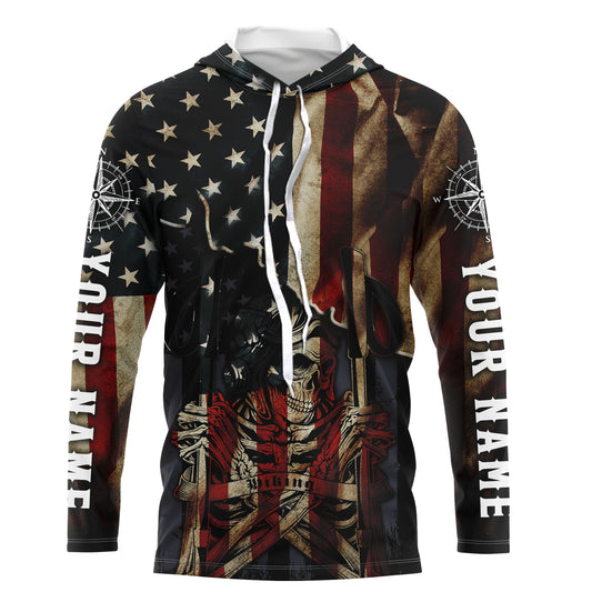 Personalized American Hiking Shirt - Patriotic Skull Hiking Sticks Jersey, Gifts for Hikers and Campers| SP119