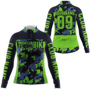 Womens mountain bike jersey UPF50+ Green camo MTB shirt Breathable biking top with 3 pockets| SLC89