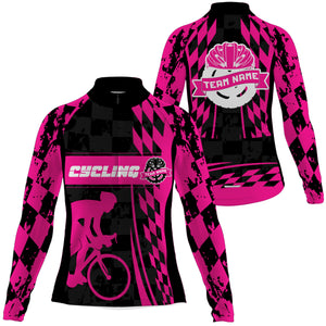 Personalized Pink women cycling jersey Biking team athletes tops UPF50+ road gear with 3 pockets| SLC62