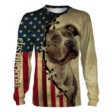 Load image into Gallery viewer, Pitbull T-shirt Long Sleeve Hoodie| Custom All Over Print USA Flag Pitbull Shirt for Dog Dad Dog Mom JTSD287