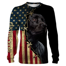 Load image into Gallery viewer, Labrador Retriever T-shirt Long Sleeve Hoodie| Custom All Over Print USA Flag Black Labrador Shirt| JTSD285