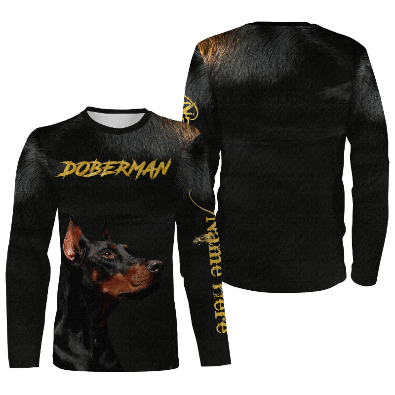 Love Doberman Hoodie Long Sleeve T-shirt| Custom Name Doberman All Over Print Shirt for Him Her| JTSD273