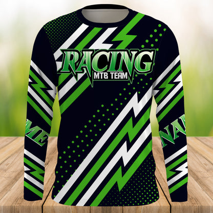 MTB Jersey, Custom Green Downhill Mountain Bike Racing Shirt, Cycling Shirt UV Protection UPF 30+| JTS495