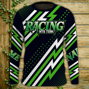 MTB Jersey, Custom Green Downhill Mountain Bike Racing Shirt, Cycling Shirt UV Protection UPF 30+| JTS495