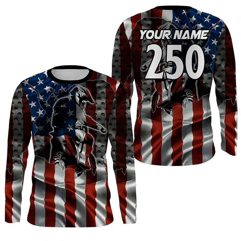 Personalized Motocross jersey kid men women UPF30+ USA flag dirt bike Patriotic shirt motorcycle PDT344