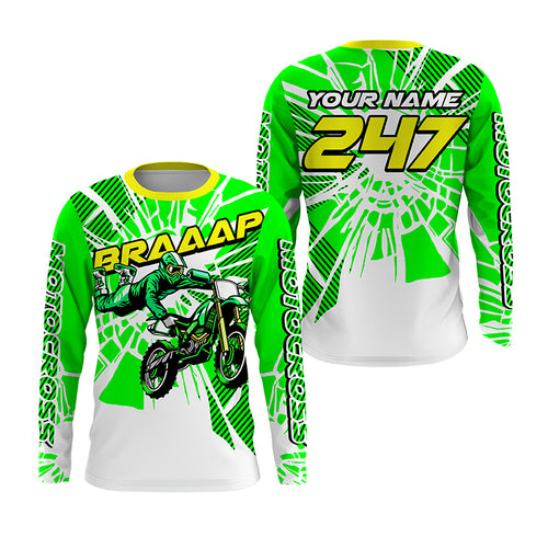 BRAP Personalized Motocross Jersey UPF30+ Kid Adult MX Racing Off-road Green Dirt Bike Shirt NMS1193
