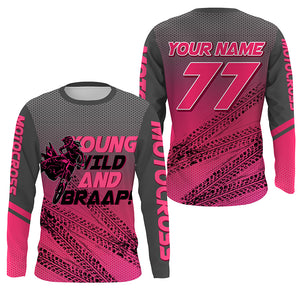 Personalized Motocross Jersey for Women Girls UPF30+ Young Wild Brap Dirt Bike Racing Off-road NMS1254