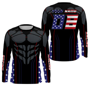 Patriotic Muscle Racing Jersey Personalized Kid Adult UPF30+ Motocross Dirt Bike Long Sleeves NMS1228