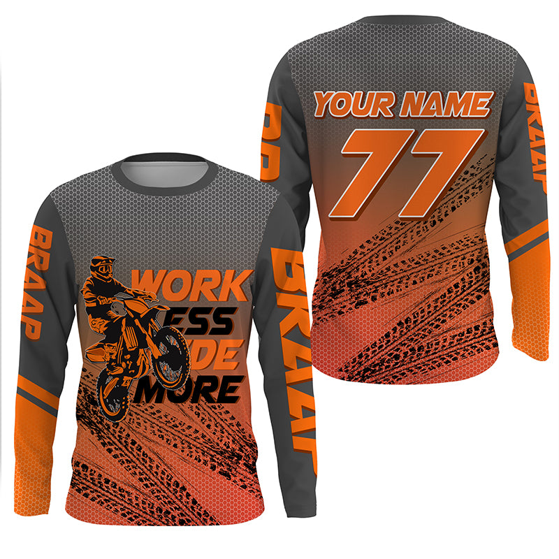 Kid&Adult Custom Motocross Jersey UPF30+ Orange Dirt Bike MX Racing Work Less Ride More NMS1230