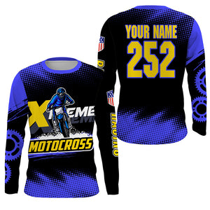 Men women kid Motocross jersey UPF30+ blue extreme personalized MX riding shirt biker off-road PDT242