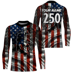 Personalized Motocross jersey kid men women UPF30+ USA flag dirt bike Patriotic shirt motorcycle PDT344