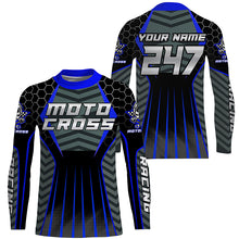 Load image into Gallery viewer, Personalized blue Motocross jersey men women kid racing UPF30+ dirt bike offroad motorcycle shirt PDT302