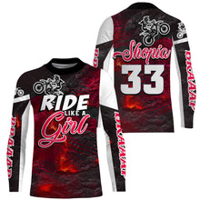 Load image into Gallery viewer, Ride Like A Girl Motocross Jersey Personalized UPF30+ Red Dirt Bike Riding Shirt Women Girls NMS741