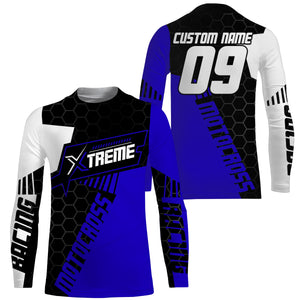 Extreme Motocross Jersey Personalized UPF30+ Racing Shirt Dirt Bike Off-road Biker Motorcycle - Blue| NMS633