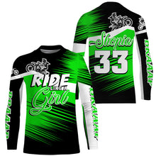 Load image into Gallery viewer, Ride Like A Girl Motocross Jersey Personalized UPF30+ Green Dirt Bike Riding Shirt Women Girls NMS737