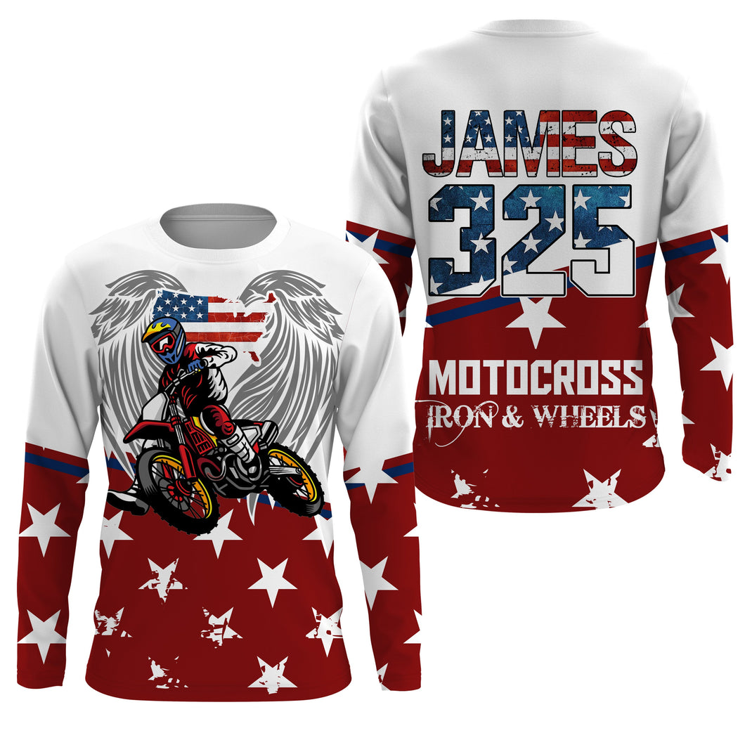 American Motocross Jersey UPF30+ Personalized Patriotic MX Off-Road Adult&Kid Dirt Bike Jersey 4th July| NMS754