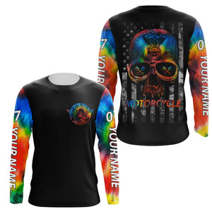 Rainbow Skull Rider Personalized Jersey UPF30+ Patriotic Motorcycle Engine Shirt Biker Off-road Riding| NMS606