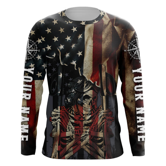Personalized American Hiking Shirt - Patriotic Skull Hiking Sticks Jersey, Gifts for Hikers and Campers| SP119