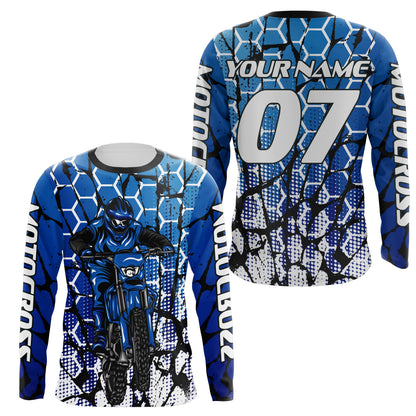 Motocross Racing Personalized Jersey UPF30+ Adults & Kid Dirt Bike Motorcycle Off-road MX Riders Blue| NMS681