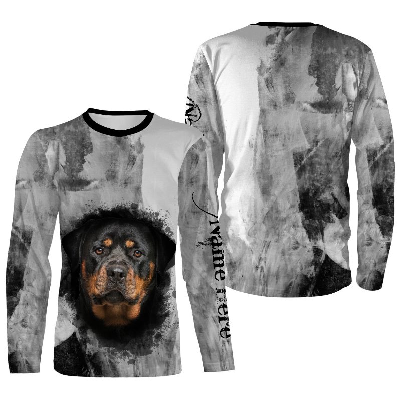 Love Rottweiler Hoodie Long Sleeve T-shirt| Custom Name All Over Print Rottweiler Shirt for Dog Owner JTSD278