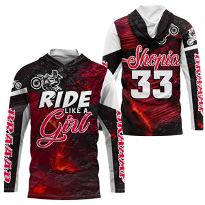 Ride Like A Girl Motocross Jersey Personalized UPF30+ Red Dirt Bike Riding Shirt Women Girls NMS741