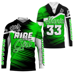 Ride Like A Girl Motocross Jersey Personalized UPF30+ Green Dirt Bike Riding Shirt Women Girls NMS737