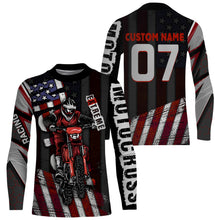 Load image into Gallery viewer, Personalized Motocross Jersey UPF30+, American Flag Dirt Bike Racing Shirt, Off-Road Rider Racewear| NMS400