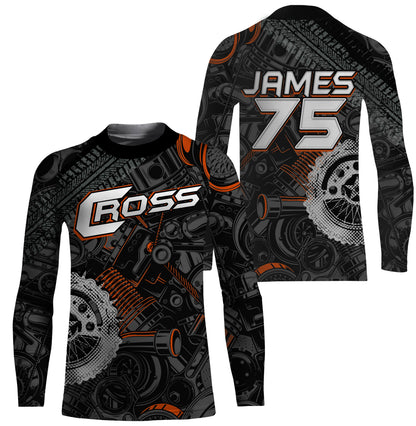 Personalized Camo Cross Jersey UPF30+ UV Protect, Motocross Supercross Racing Motorcycle Riders - Orange| NMS734