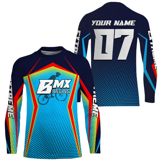 Custom Blue BMX racing jersey UPF30+ Adult kid bike shirt extreme cycling bicycle motocross gear| SLC58