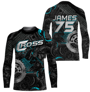 Personalized Camo Cross Jersey UPF30+ UV Protect, Motocross Supercross Racing Motorcycle Riders - Blue| NMS736