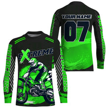 Load image into Gallery viewer, Personalized green UPF30+ Motocross riding jersey for kid men women racing off-Road motorcycle PDT11