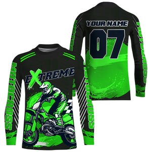 Personalized green UPF30+ Motocross riding jersey for kid men women racing off-Road motorcycle PDT11