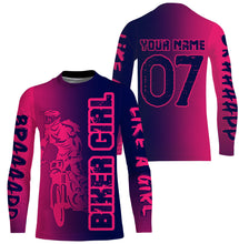 Load image into Gallery viewer, Personalized Biker Girl Jersey UPF30+ Pink&amp;Navy Brap Motocross Female Riders Adult&amp;Kid Dirt Bike Jersey| NMS759