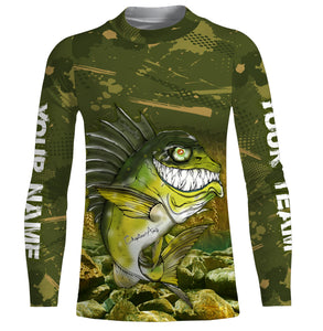 Largemouth Bass fishing camo custom name with angry bass fish ChipteeAmz's art UV protection shirts AT032