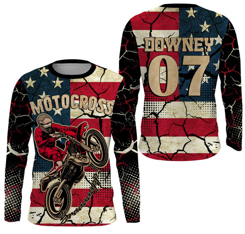 Personalized Motocross Jersey Patriotic Dirt Bike Racing UPF30+ Adult&Kid American MX Motorcycle Jersey| NMS722