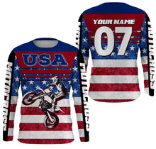 Load image into Gallery viewer, Personalized USA Motocross Jersey UPF30+ Patriotic MX Riding Shirt American Off-Road Adult&amp;Kid Jersey| NMS728